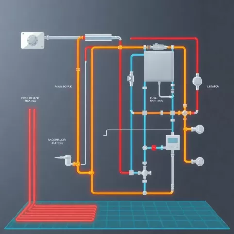Schemat instalacji co grzejniki i podłogówka