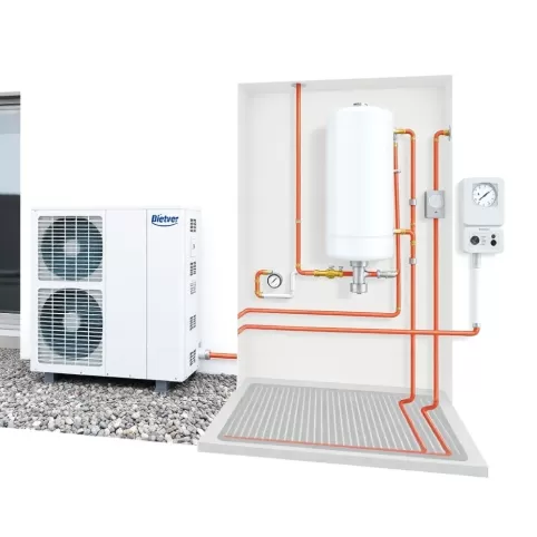 Schemat instalacji z pompą ciepła monoblok