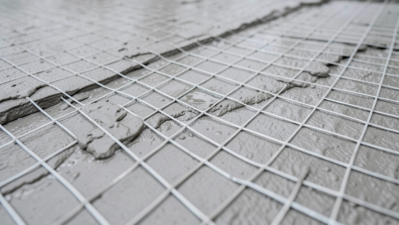 Warstwy hydroizolacji balkonu z siatką zbrojeniową